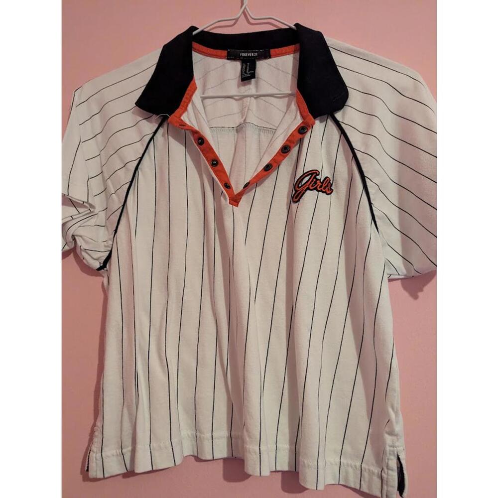 Forever 21 Vintage Black and White Casual girls striped Polo